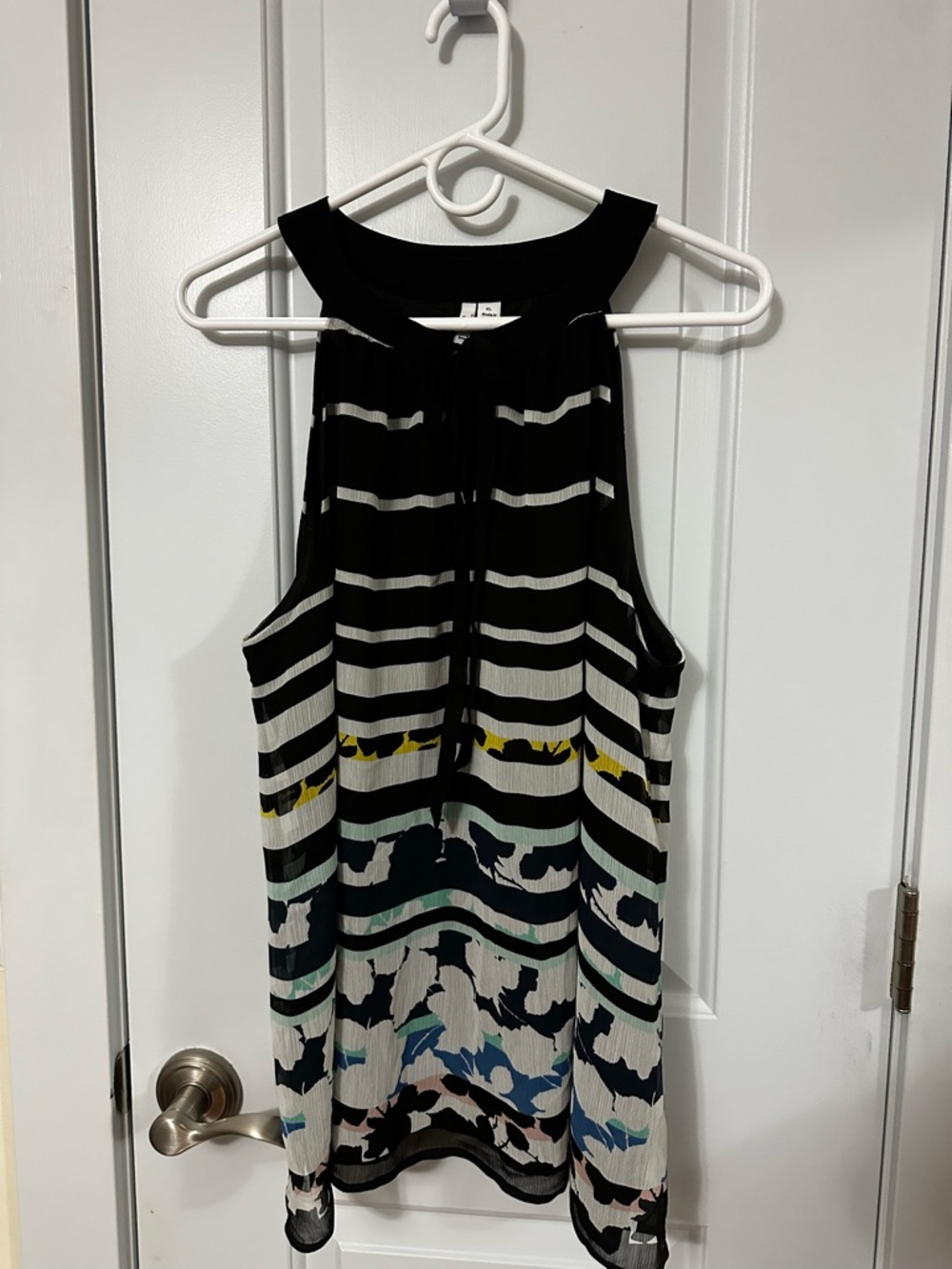 Elle Black and White Striped Halter Tank with Multicolor Accents